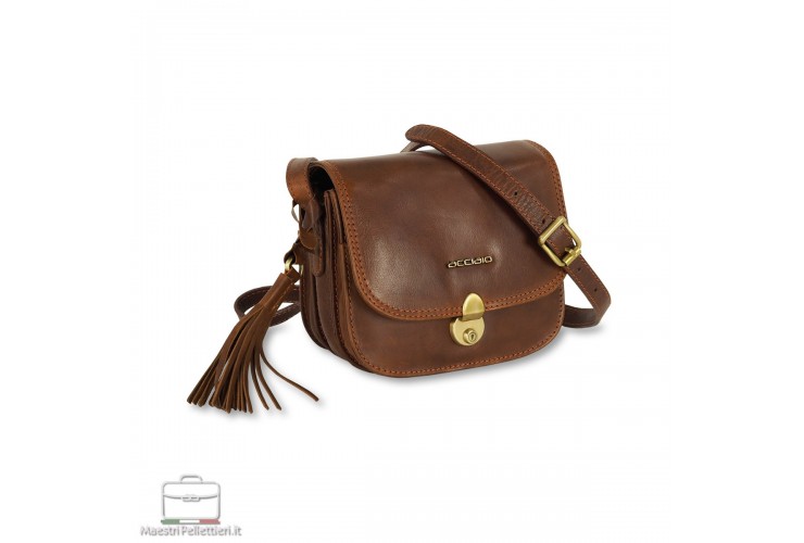 Mini borsa donna a tracolla Megan in pelle cuoio Castagno