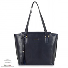 Women's shopping tote bag Daisy in leather Blue