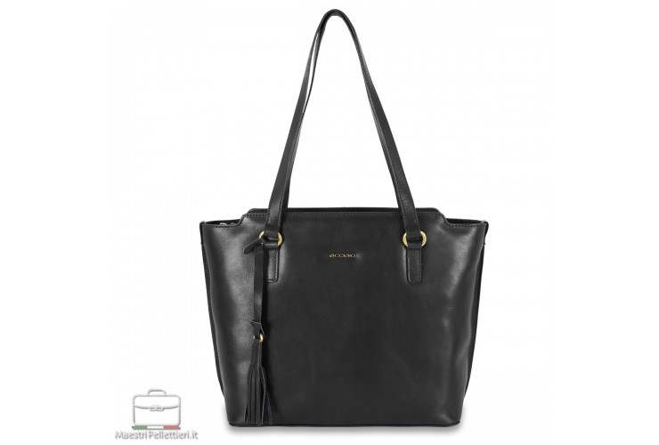 Shopping Einkaufstasche Daisy aus Leder Schwarz