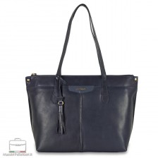 Women's shopping tote bag Mary in leather Blue
