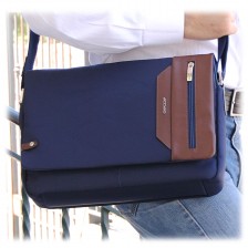 Messenger Bag Leather nylon soft Blue/Brown 13''