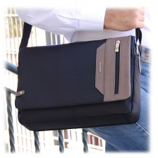 Messenger Bag Leather nylon soft Black/Taupe 13''