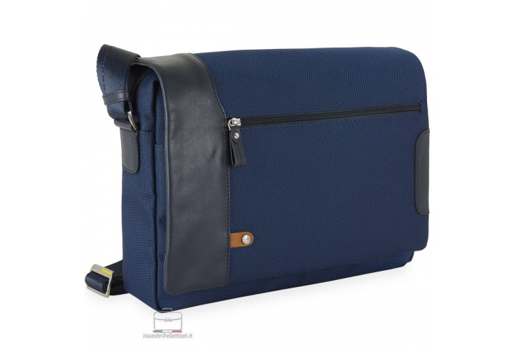 Umhängetasche Messenger tasche 14" stoff und leder Navy Blau Umhängetasche Messenger tasche 14" stoff und leder Navy Blau