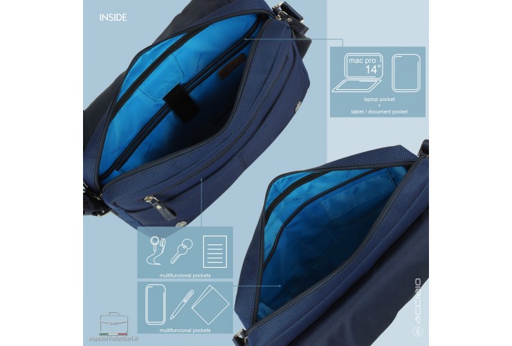 Umhängetasche Messenger tasche 14" stoff und leder Navy Blau Umhängetasche Messenger tasche 14" stoff und leder Navy Blau