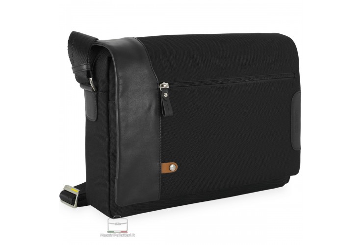 Borsa Messenger a tracolla 13" Metro tessuto e pelle Nero