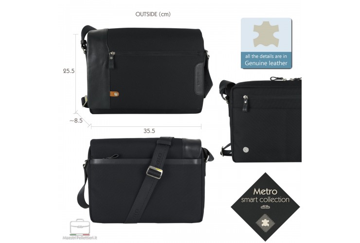 Borsa Messenger a tracolla 13" Metro tessuto e pelle Nero