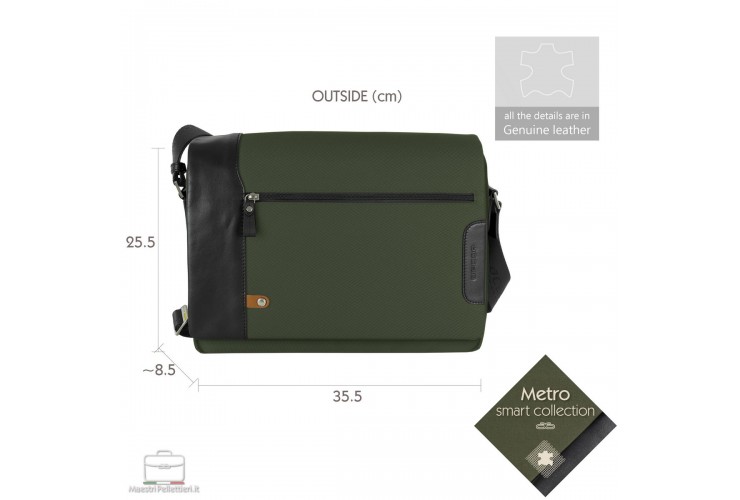 Borsa Messenger a tracolla 13" Metro tessuto e pelle Verde Borsa Messenger a tracolla 13" Metro tessuto e pelle Verde