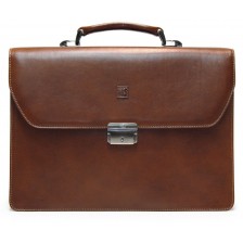 Men's Laptop briefcase in Leather Brown/Chestnut, three compartments, 42 cm