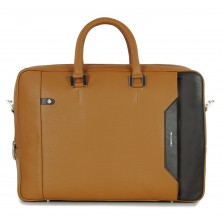 Briefcase portfolio 2 handles 15'' deer leather Cognac/Brown