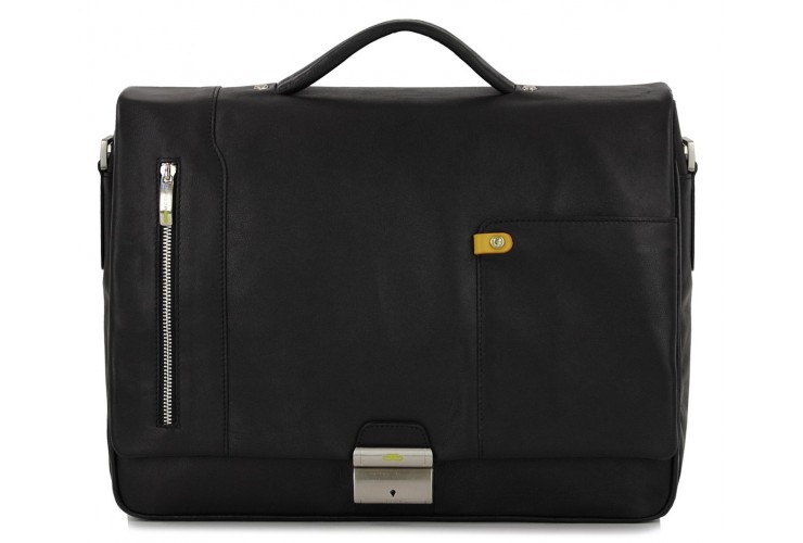 Ledertasche business Aktentasche 15'' aus leder lange klappe schwarz