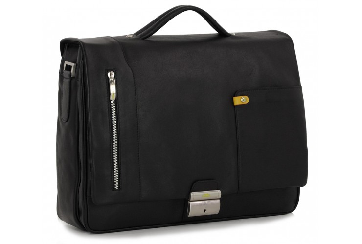 Ledertasche business Aktentasche 15'' aus leder lange klappe schwarz