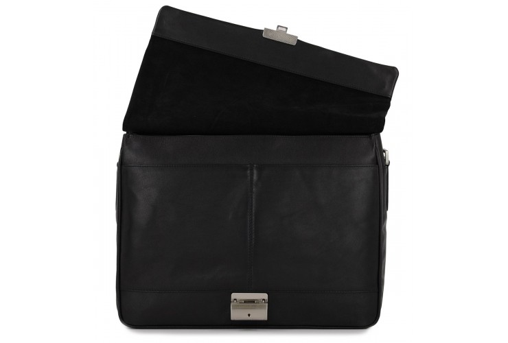 Ledertasche business Aktentasche 15'' aus leder lange klappe schwarz