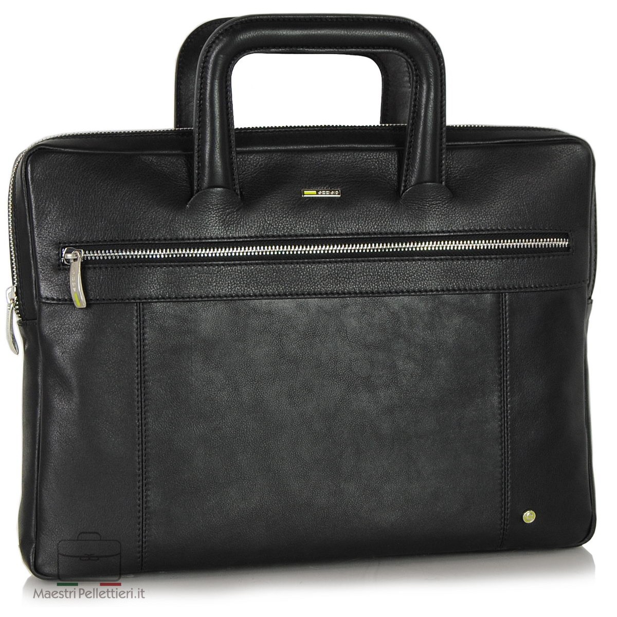 Portfolio Briefcase retractable handles leather Black Acciaio