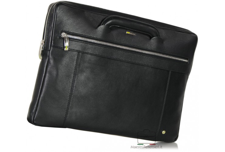 Portfolio Briefcase retractable handles leather Black Acciaio