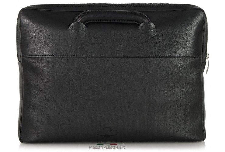 Portfolio Briefcase retractable handles leather Black Acciaio