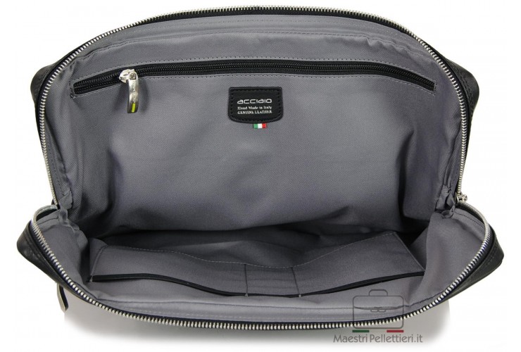 Portfolio Briefcase retractable handles leather Black Acciaio
