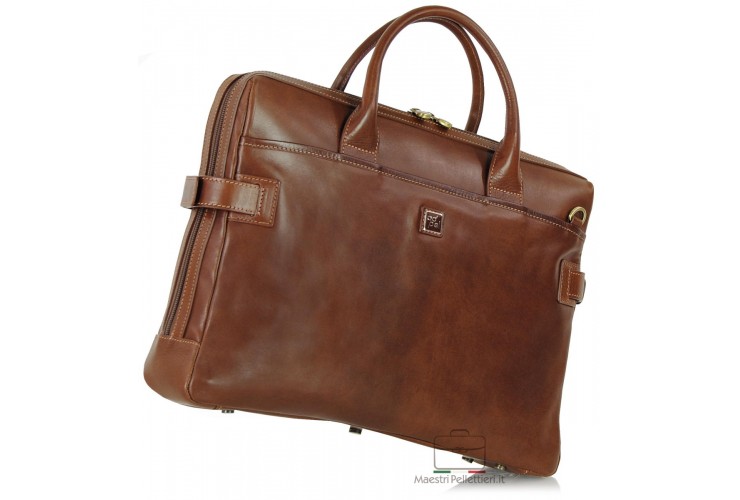 Briefcase portfolio 2 handles 15'' Elite vegetable tanned leather Chestnut