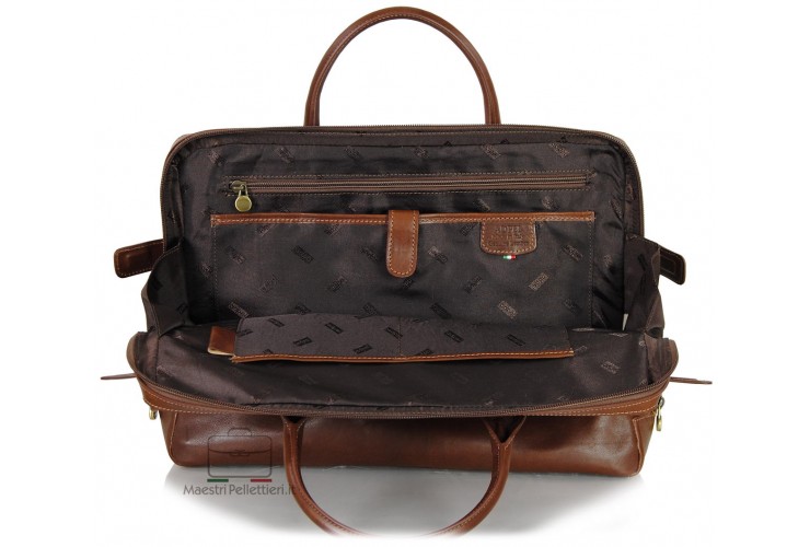 Briefcase portfolio 2 handles 15'' Elite vegetable tanned leather Chestnut