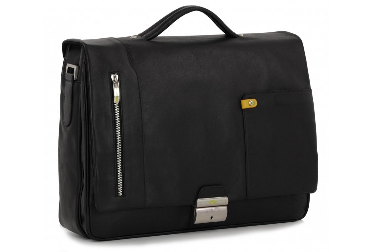 Ledertasche business Aktentasche 15'' aus leder lange klappe schwarz