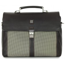 Briefcase for documents  bag in soft leather brown and fabric appliqués