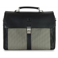 Briefcase for documents  bag in soft leather and fabric appliqués