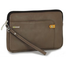 Wrist Bag man's mid-size Pochette wristlet clutch with tablet-pocket 8.9'' leather Gray/taupe
