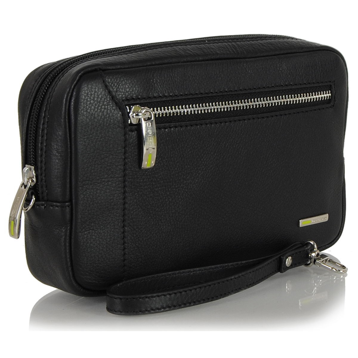 Borsello a mano uomo in pelle, Pochette zip 7'' Nero | Acciaio