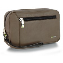Wrist Bag man's Handbag wristlet clutch with tablet-pocket 7'' leather Taupe