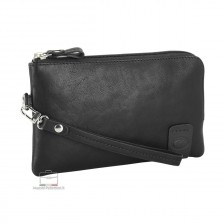 Wrist Bag leather Pochette wristlet clutch 7'' Black THOMAS