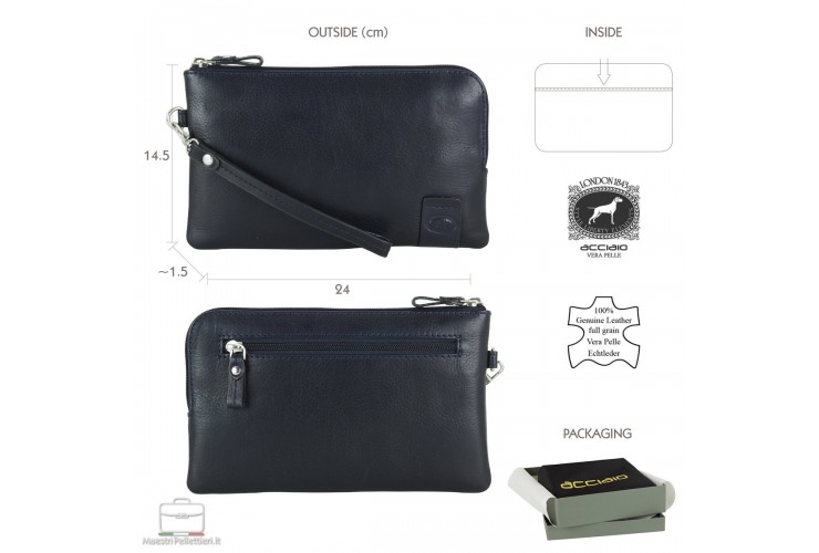 Handgelenktasche lederhandtasche aus leder 9'' Blau, OLIVER Handgelenktasche lederhandtasche aus leder