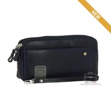Wrist Bag leather double zip with tablet-pocket 7'' Blue OLIVER