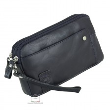 Wrist Bag Clutch bag in leather 2 zip Blue 7" HARRY