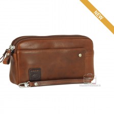 Wrist Bag leather double zip with tablet-pocket 7'' Brown OLIVER