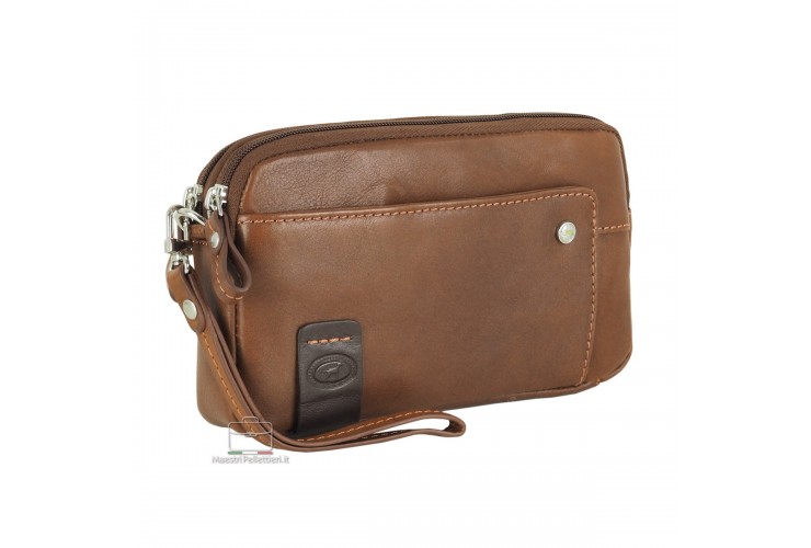 Borsello a mano 2 zip in pelle di vitello Marrone/Castagno 7'' HARRY