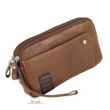Wrist Bag Clutch bag in leather 2 zip Chestnut/Braun 7" HARRY