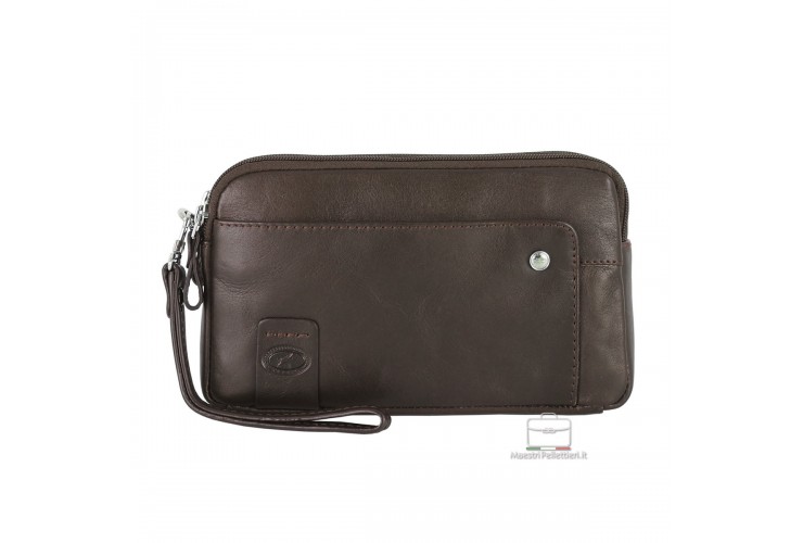 Handgelenktasche 2 zip lederhandtasche Moka/Braun 7" HARRY Handgelenktasche 2 zip lederhandtasche Moka/Braun 7" HARRY