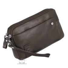 Wrist Bag Clutch bag in leather 2 zip Moka/Braun 7" HARRY
