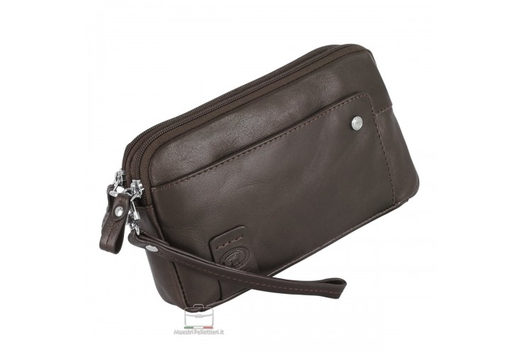 Handgelenktasche 2 zip lederhandtasche Moka/Braun 7" HARRY Handgelenktasche 2 zip lederhandtasche Moka/Braun 7" HARRY