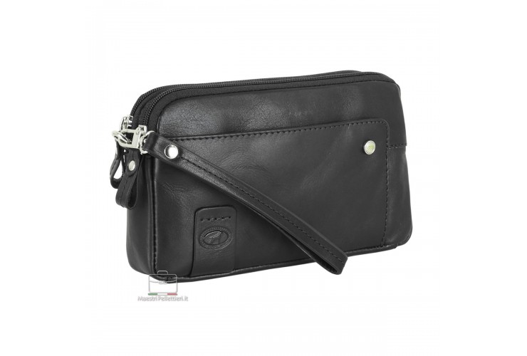 Borsello a mano 2 zip in pelle di vitello Nero 7'' HARRY