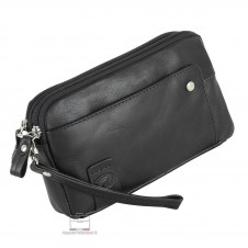 Wrist Bag Clutch bag in leather 2 zip Black 7" HARRY