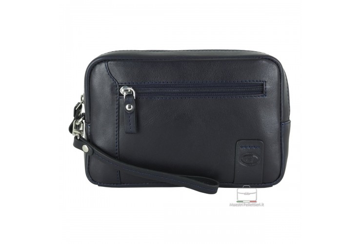 Wrist Bag leather 8" wristlet Blue GEORGE Wrist Bag leather 8" wristlet Blue GEORGE