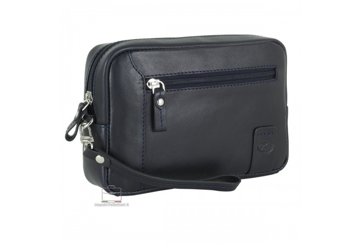 Wrist Bag leather 8" wristlet Blue GEORGE Wrist Bag leather 8" wristlet Blue GEORGE