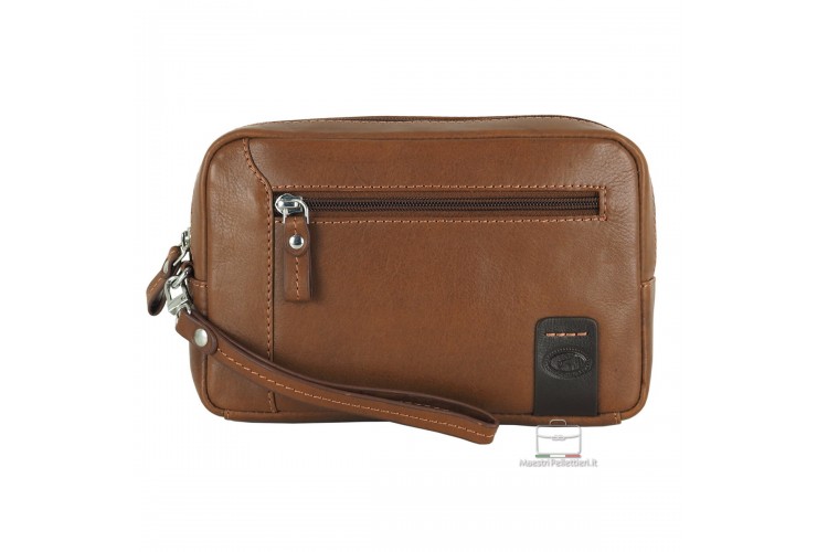 Handgelenktasche lederhandtasche 8'' aus leder Kastanie GEORGE