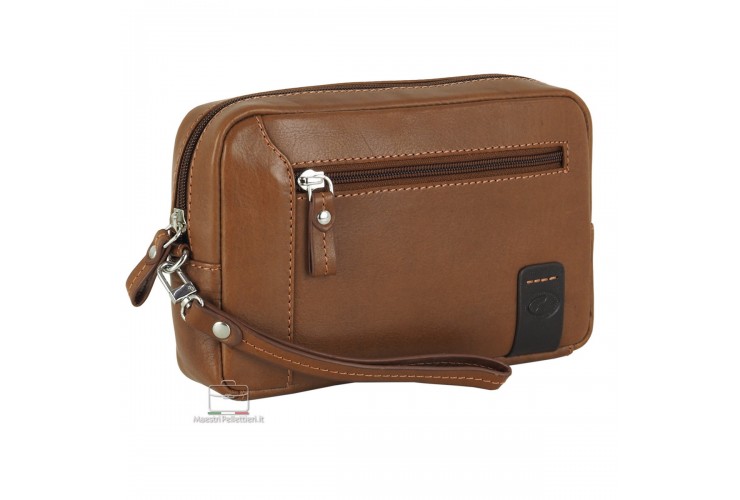 Handgelenktasche lederhandtasche 8'' aus leder Kastanie GEORGE