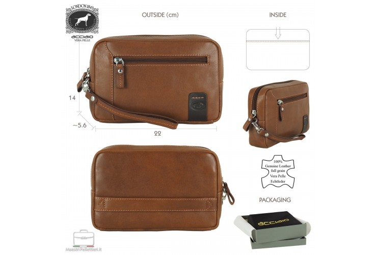 Handgelenktasche lederhandtasche 8'' aus leder Kastanie GEORGE