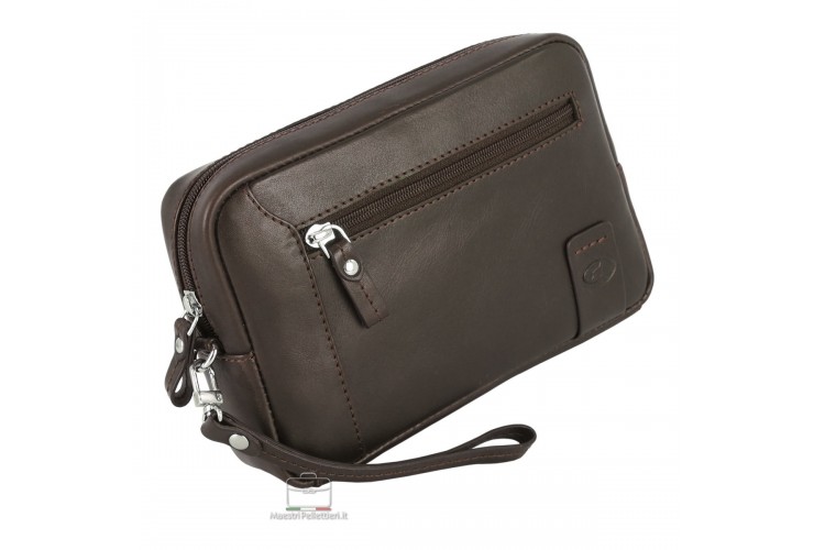 Handgelenktasche lederhandtasche 8'' aus leder Moka GEORGE
