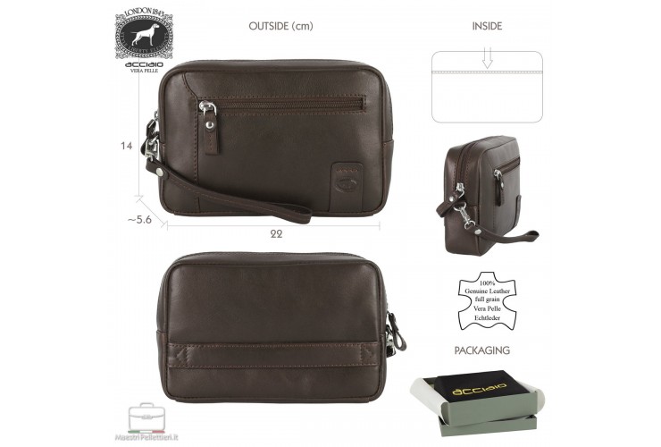 Handgelenktasche lederhandtasche 8'' aus leder Moka GEORGE