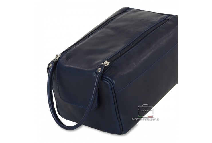 Reise-Necessaire Beautycase aus Leder Blau WILLIAM
