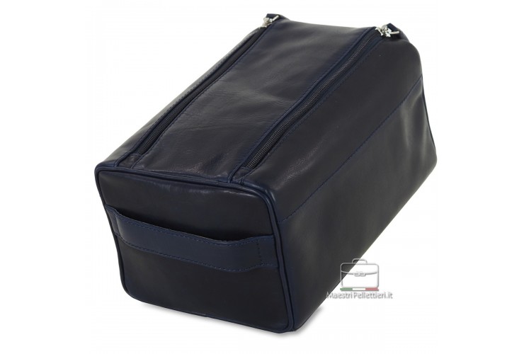 Reise-Necessaire Beautycase aus Leder Blau WILLIAM