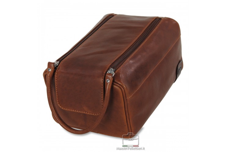 Necessarie beauty case in leather Chestnut/Brown leather WILLIAM